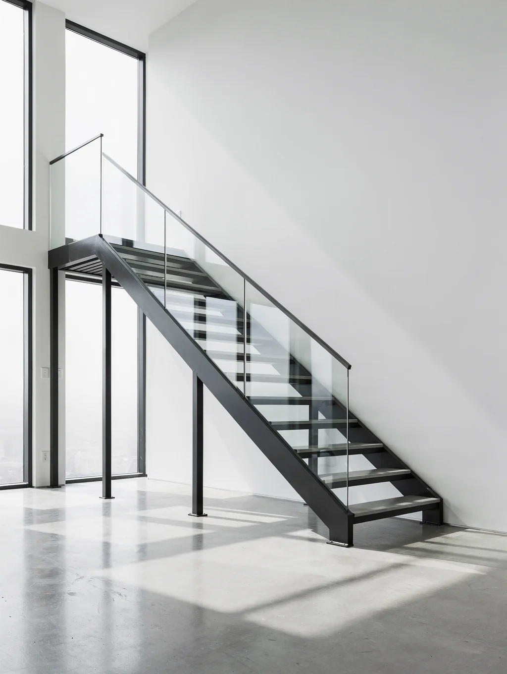 Architectural helical staircase with steel balustrades