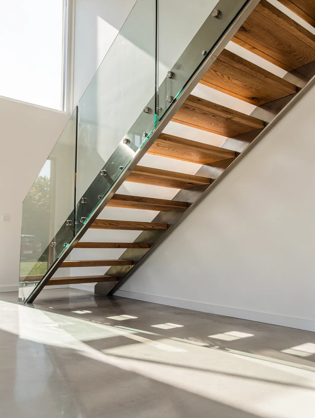 Helical steel staircase with glass balustrades