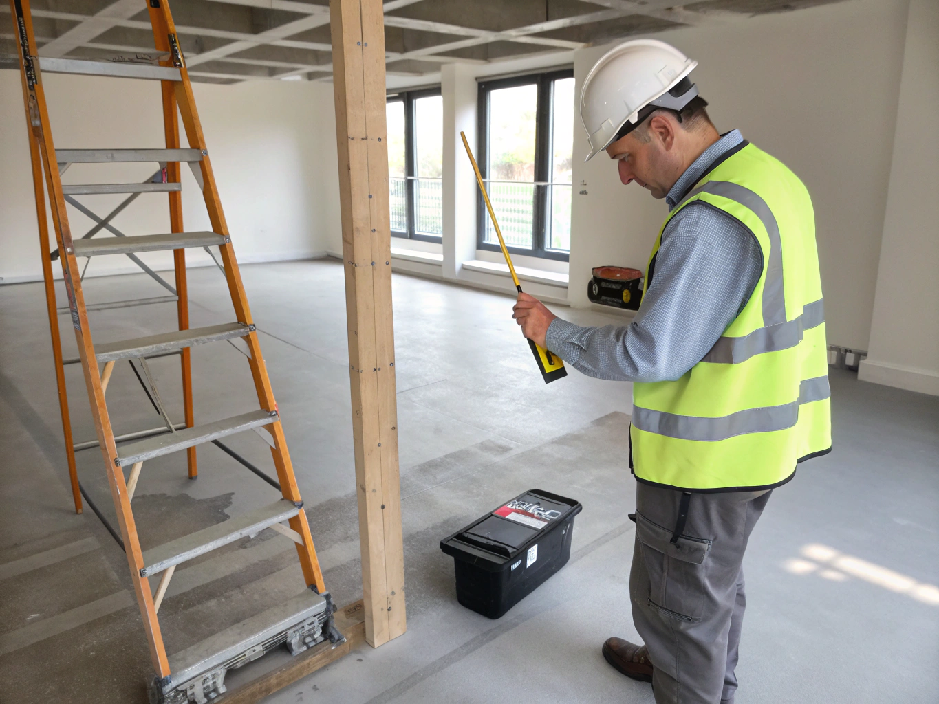 Technician performing laser measurement on site