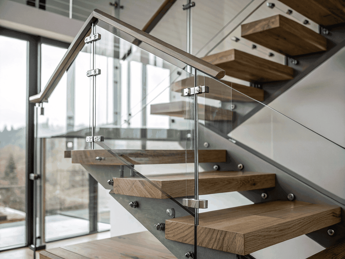 Folded steel tray treads prepared for bespoke stone infill