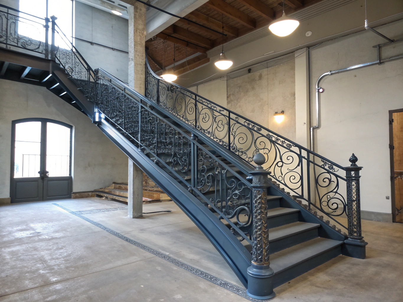 Fabricated straight steel staircase in Stairforge London workshop