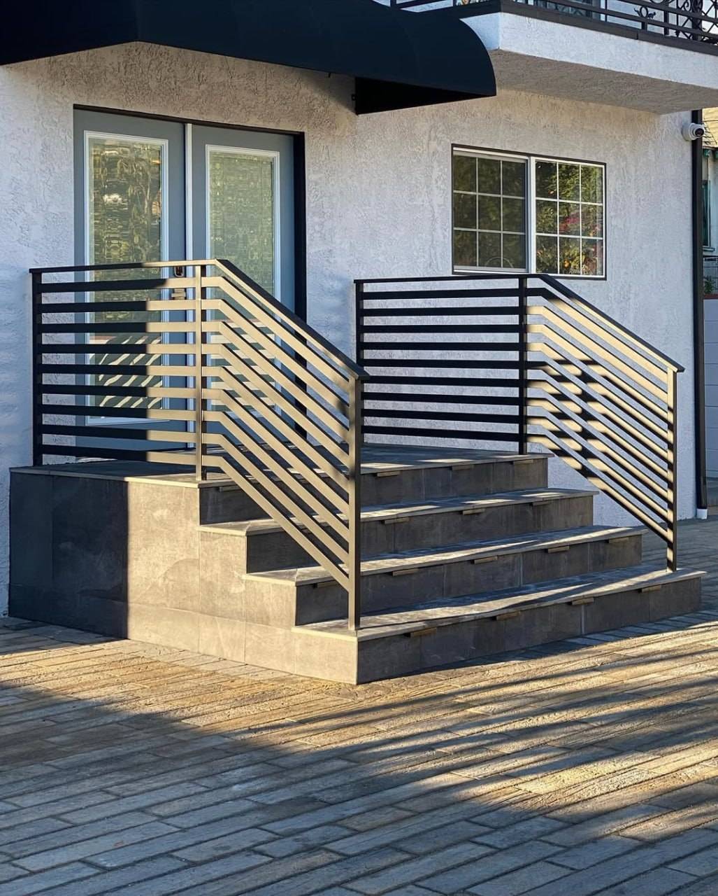 Modern balustrade and steps installation in London workshop